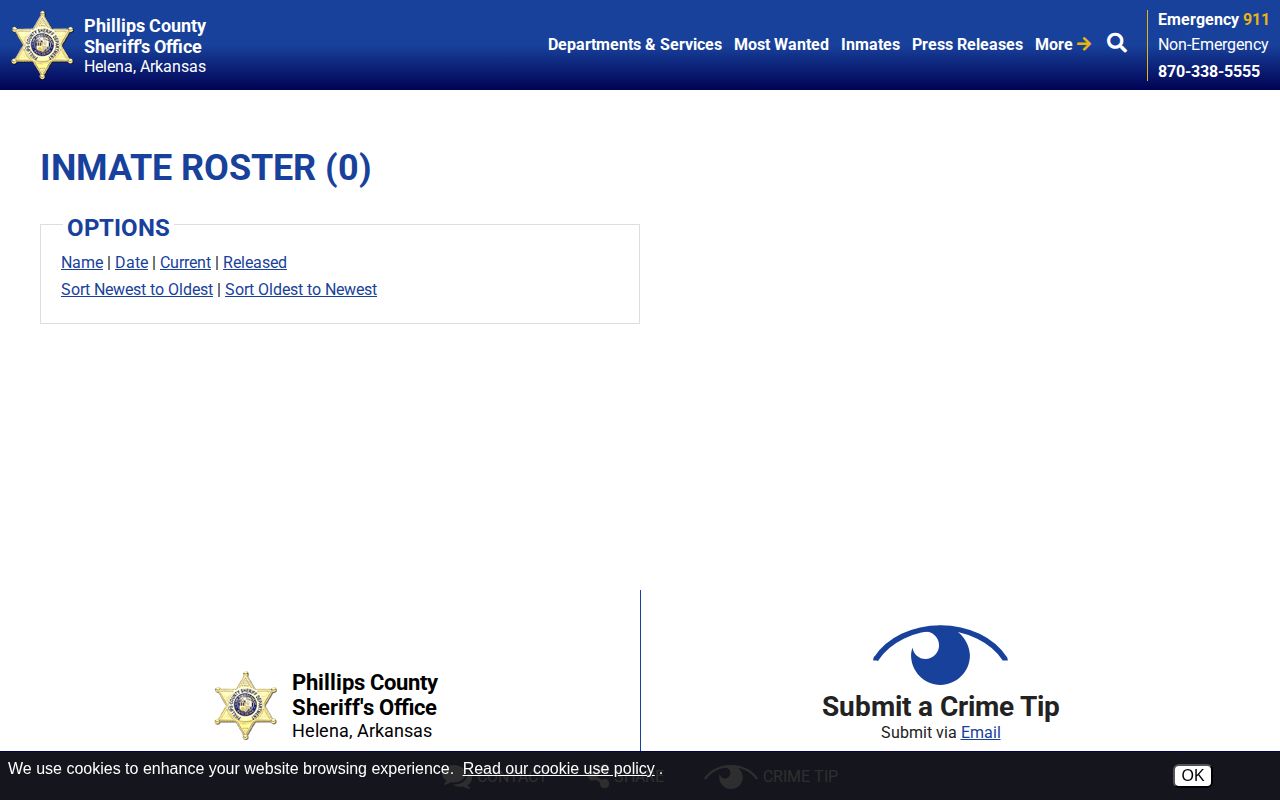 Phillips County Sheriff 48-hour released roster interface