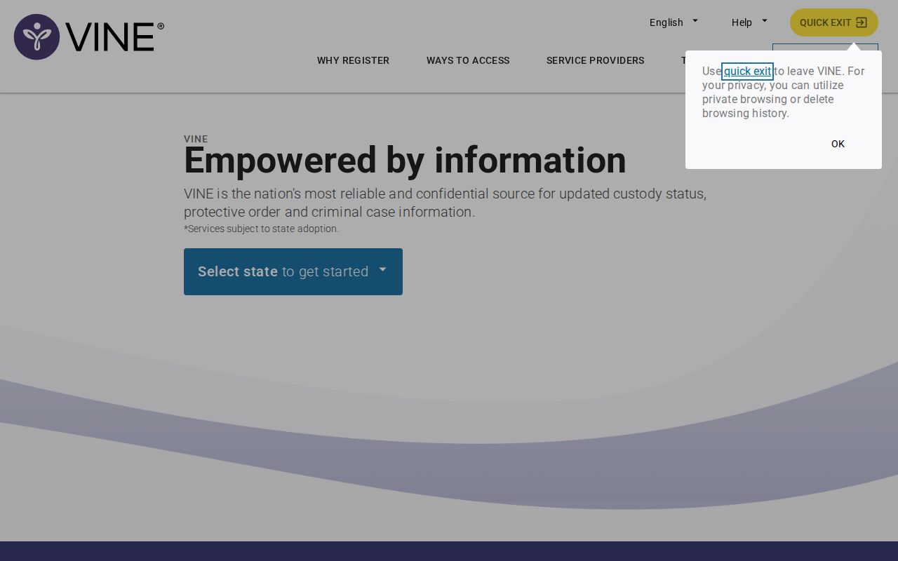 VINELink interface used to select Arkansas and begin a custody search