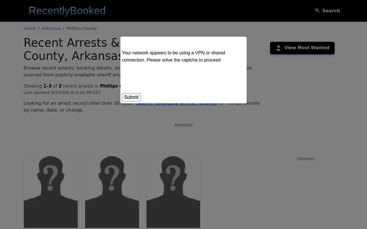 Unofficial RecentlyBooked Phillips County recent arrests page